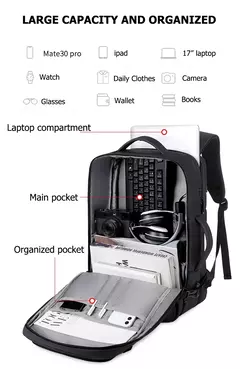 Mochilas expansíveis impermeáveis com porta de carregamento USB, Business National Flag Travel Bag, 17 "Laptop Bag, 40L - Wolf Magazine