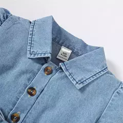 Imagem do Bebê menina de manga bolha jeans lapela vestido casual, festa de aniversário, criança de 1 a 3 anos, moda verão