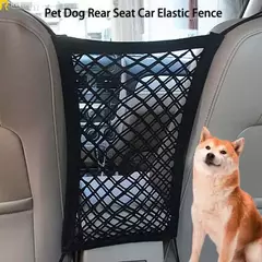 Cão de estimação assento traseiro cerca do carro cão isolamento proteção net elástico dupla camada armazenamento separação net pet segurança ferroviário pet supplie