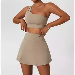 Conjunto de saia de ioga para mulheres, treino de ginástica, sutiã de ombro feminino de cintura alta, sutiã de tênis feminino - Wolf Magazine