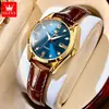 OLEVS-Relógio quartzo com pulseira de couro clássico para mulheres, relógio diamante elegante para senhoras, encontro impermeável, moda