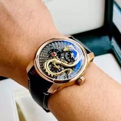 OBLVLO-Mecânica Dragon Dial relógio automático para homens, couro, roda dupla, luminosa, impermeável, esporte, novo design, JM-DRAGON - Wolf Magazine
