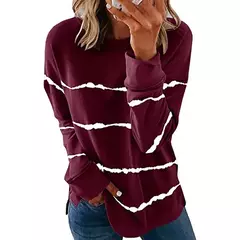 Túnica casual listrada de manga comprida com gola O para mulheres, camisa de algodão solta, tops e blusas, plus size, roupas femininas, primavera, 2023