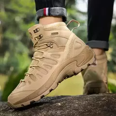 Botas de couro antiderrapante ao ar livre para homens, botas de deserto respiráveis, botas confortáveis, sapatos de trabalho, inverno - comprar online