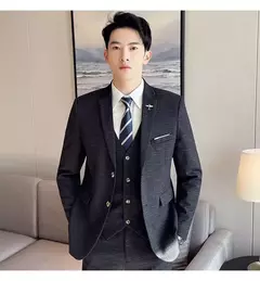 Terno xadrez formal masculino, vestido de noiva noivo, blazer de festa, calças, jaqueta, colete, calças, high-end, casual, escritório, marca