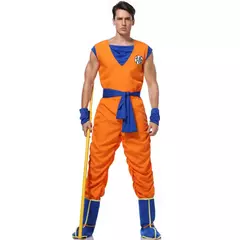 Imagem do Homem adulto halloween anime japonês son goku cosplay traje super-heróis role play laranja macacão fantasia vestir-se