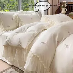 Elegante Rosa Bordado Bedding Set, Lace Duvet Cover Set, 1 Capa de Edredão, 2 Fronha, sem Núcleo, Quarto, Guest, 3Pcs