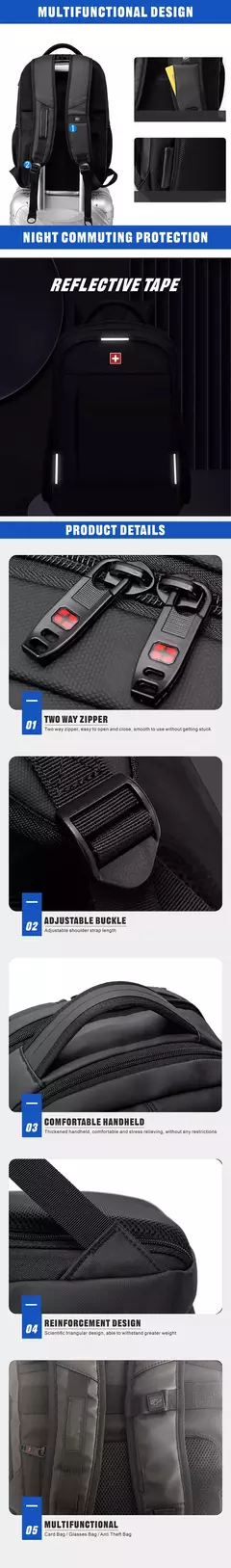 Imagem do SWISS MILITARY-Mochila impermeável para laptop USB de grande capacidade 17 "para homens, mochila de negócios de moda para escola, mochila