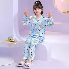 Ice Silk infantil Conjunto de Pijamas de manga curta, Pijamas gola V, Anime Sanrio Kuromi Minha melodia Desenhos animados, Cinnamoroll Menina, Cinnamoroll - loja online
