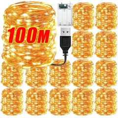 USB Bateria Operado LED String Light, Fio De Cobre, Guirlanda, Fada Iluminação Cordas, Natal, Festa De Casamento, Decoração Lâmpadas, 100-2m na internet
