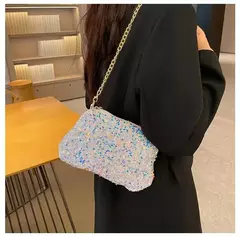 Imagem do Lantejoulas crossbody saco de corrente simples ins cor sólida lantejoulas bolsa de ombro axilas bolsa de telefone noite sacos de embreagem bolsa