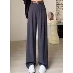 Calça feminina clássica de cintura alta, calça larga, reta, clássica, verão, outono, fato da moda, Lady, 2022 - loja online