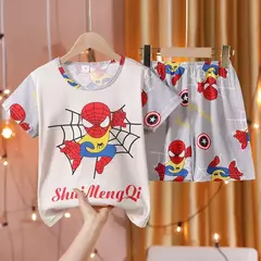 Conjunto de pijamas de manga curta infantil, roupa de menino, roupa de dormir infantil, verão