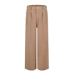 Calça larga de linho de algodão feminina, comprimento total, casual, monocromática, solta, cintura alta, reto, botão, verão - Wolf Magazine