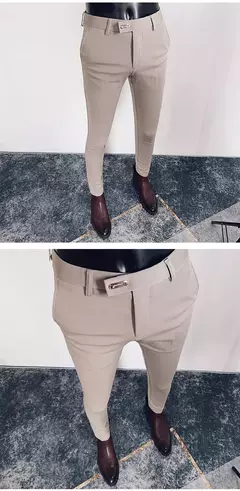 Calça formal de negócios casual masculina, slim fit, cor sólida, terno de festa de casamento, escritório, verão