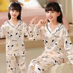 Imagem do Ice Silk infantil Conjunto de Pijamas de manga curta, Pijamas gola V, Anime Sanrio Kuromi Minha melodia Desenhos animados, Cinnamoroll Menina, Cinnamoroll