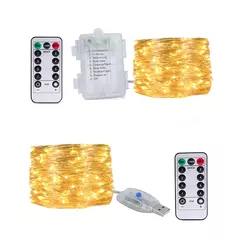 LED Copper Wire String Lights, USB a pilhas, Fairy Lights, Guirlanda para Camping, Festa de jardim, Casamento, Decoração de Natal