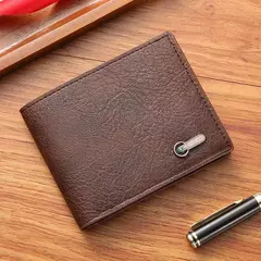 Carteira de couro sintético curta bifold masculina, titular do cartão de identificação de crédito bolsa billfold, Business Slim Clutch, monocromática