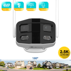 Tuya Smart 4MP 2,5K Lente Dupla Grande largura 180 ° Câmera de segurança, câmera externa, com visão noturna colorida/sirene/câmera IP de conversa bidirecional na internet