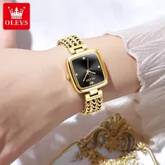 OLEVS Originais Mulheres Relógios De Luxo Elegante Quartz Relógio De Pulso De Aço Inoxidável Gold Square Quartz Watch Set Presente para Menina 9948 - comprar online