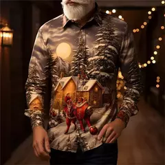 Camisa Masculina Manga Longa de Natal, Estampada em 3D, Papai Noel, Festival, Festa, Roupa Casual, Venda Quente - comprar online