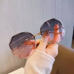 Imagem do Luxo redondo gradiente óculos de sol para mulheres, óculos de metal curvo templos, óculos sem aro, oceano moda feminina, UV400, 2023