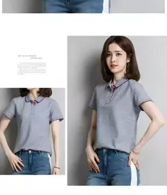 Camisa polo feminina de algodão solto, manga curta, blusa esportiva casual com lapela, camisa de negócios preto e branco, verão feminino - comprar online