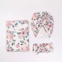Recém-nascido Swaddle Wrap, Recebendo Cobertor para Recém-nascidos, Acessórios Bebês, Soft Floral Headband, Chapéu, Itens de cama, 3 Pcs por Conjunto - loja online