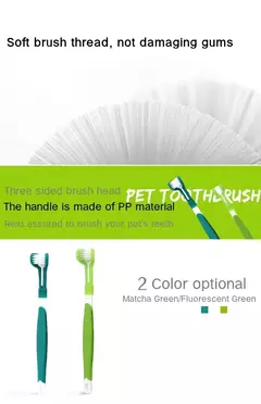 Escova de dentes de plástico para animais de estimação, 3 lados, remoção de tártaro, mau hálito, limpeza de boca, cuidados dentários para animais de estimação, boca de limpeza de gato - loja online