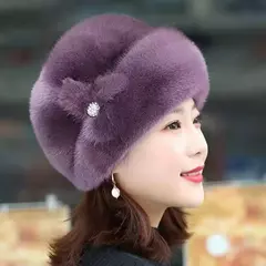 Imagem do Chapéu de pele quente feminino, moda inverno, cabelo inteiro de vison, boina, maré, Kanye, Gorras Cap, mãe