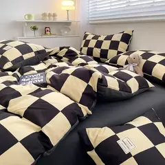 Conjunto de cama estilo xadrez, capa de edredom para pele, lençol fronha, roupa de cama de casa, solteiro, completo, queen, king size na internet