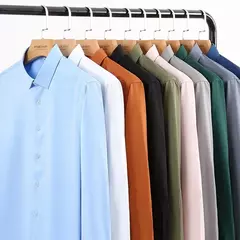 Camisas masculinas de manga comprida, camisas de vestido masculinas, blusa de negócios sociais, cor sólida, anti-rugas, alta qualidade na internet