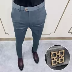 Calças justas de estiramento formal masculinas, calças casuais, roupa de cor sólida, calças de terno fashion - loja online