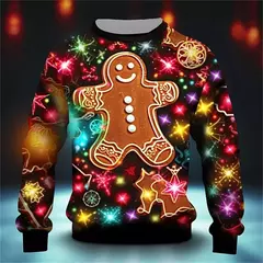 Natal dos homens Papai Noel Impresso Moletons, Pai Pop 3D, Pullovers Gráfico Homem de Gingerbread, Roupas Engraçadas de Natal, Moda Infantil