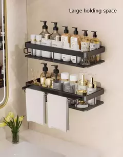 Imagem do Wall Mounted 2-Tier prateleira flutuante para banheiro, sem broca, Shampoo Holder, prateleiras para cozinha, Hardwares Organizer