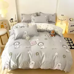 Egw-roupa de cama para menino e menina, jogo de cama com desenhos animados, cinza, leão, rosa, urso, fronha, impresso, casa, criança, 3pcs na internet