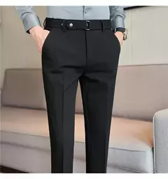 Calça formal masculina estilo britânico, monocromática, fina, casual, de negócios, escritório, social, calça de tornozelo, streetwear, alta qualidade