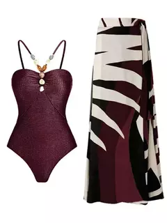 Body feminino sexy com saia longa, biquínis de duas peças, roupa de praia, conjunto de banho de verão, maiô feminino, 2022 na internet