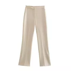 TRAFZA-Calças de fenda de perna reta feminina, calças de cintura alta com zíper, bolso traseiro, decoração fina, moda feminina, tricolor, novo na internet