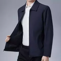 Imagem do Jaquetas monocromáticas à prova de vento para homens de meia idade, casaco com zíper com gola lapela, jaquetas casuais masculinas, 5 tamanhos, inverno