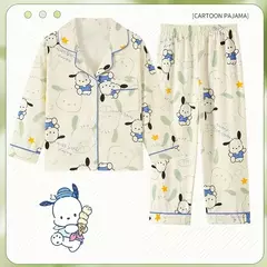 Sanrio Cinnamon Kuromi Pijama infantil, pijama solto, cardigã casual, manga longa, minha melodia, roupas de anime kawaii, gola aleta