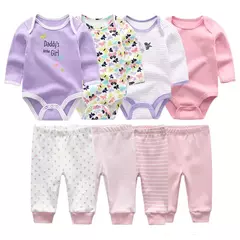 Conjunto de calças e bodysuits de algodão de manga comprida para meninos e meninas, roupas unissex para primavera e outono, 8 peças por lote na internet