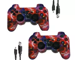 Imagem do 2 pacote ps3 controlador sem fio playstation 3 controlador sem fio bluetooth gamepad com cabo carregador usb para console p3