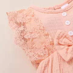 0-18 meses do bebê recém-nascido menina liso macio bodysuit laço queimado manga verão macacão com bandana da criança roupas da menina do bebê na internet