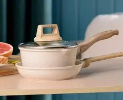 Frigideira Antiaderente Conjunto com Cabo De Madeira, Pedra Maifan, Panela De Sopa De Cozinha, Panelas De Leite, Utensílios De Cozinha - Wolf Magazine