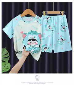 Verão novas crianças pijamas de seda leite mangas curtas em torno do pescoço meninos meninas ar condicionado roupas para casa 8-18 polegadas - comprar online