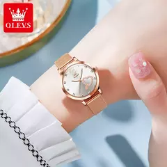 OLEVS-Relógio de pulso quartzo japonês feminino, relógios impermeáveis, pulseira de aço inoxidável, vestido fashion, luminoso Diamond face, relógio feminino na internet