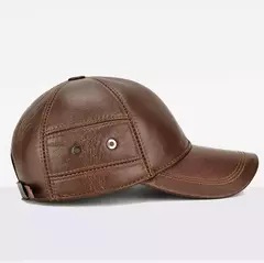 Imagem do Boné de beisebol de couro verdadeiro para homens, boné de couro real, orelha exterior, novo estilo, inverno quente, 2022