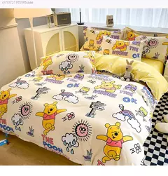 Imagem do Disney Stitch Cotton Bedding Set for Children, Quilt Cover, Fronha de linho, Lençol, Decoração do quarto, 3 Piece Set, 4 pcs