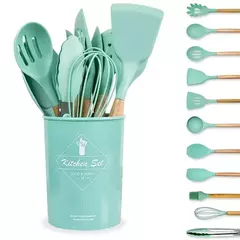12pçs panelas de cozinha de silicone, panelas resistentes ao calor, panelas antiaderentes, ferramentas de cozinha com caixa de armazenamento - comprar online